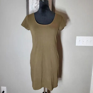 H&M Basic Women's Mini Bodycon Scoopneck T-Shirt Dress Size Medium Brown EUC